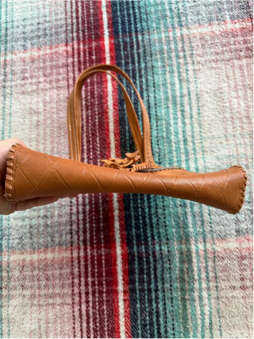 Vintage Caramel Brown Leather Flower Purse